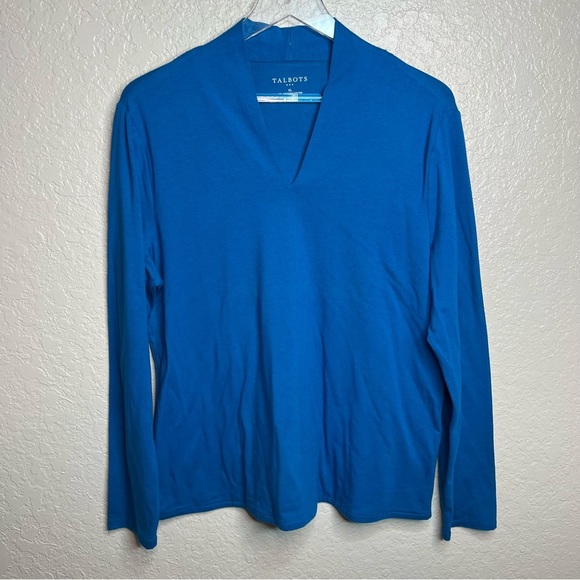 Talbots Long Sleeve V Neck Blue Top - Picture 2 of 6